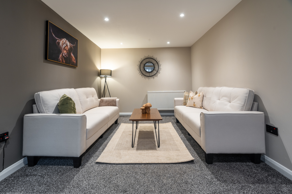 Home-like living area in furnished monthly rental Lanark